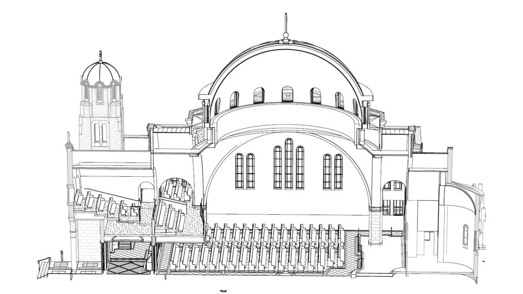 Section perspective, Annunciation Greek Orthodox Cathedral, 3511 Yoakum Blvd, Montrose, Houston TX