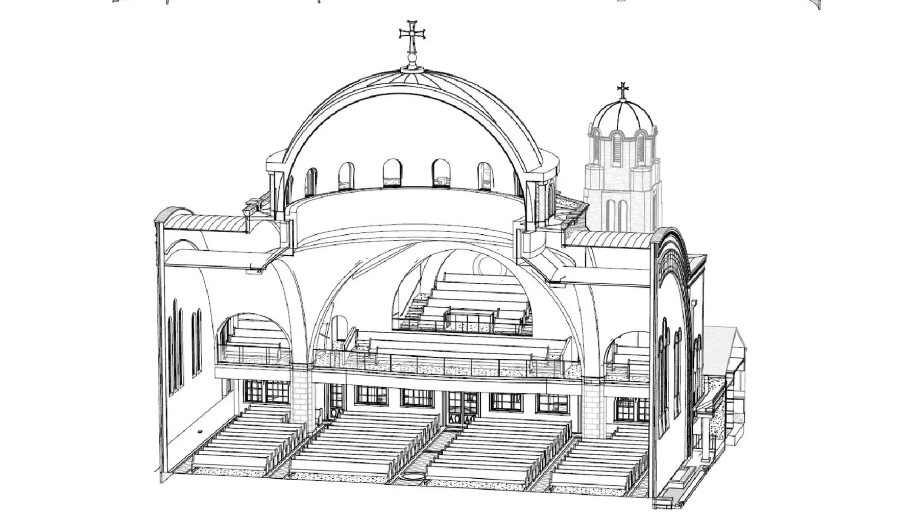 Section perspective, Annunciation Greek Orthodox Cathedral, 3511 Yoakum Blvd, Montrose, Houston TX